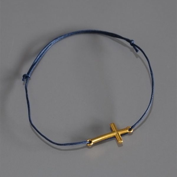 NU1619 Blue-Gold Μαρτυρικό Βάπτισης Βραχιόλι Με Σταυρό NU-1619
