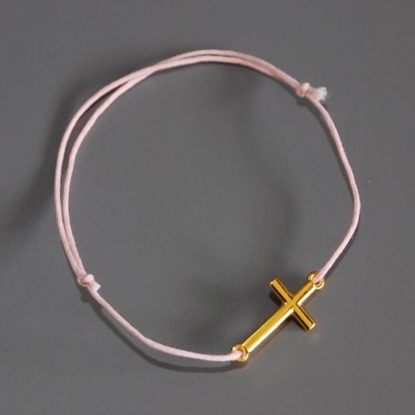 NU1619 Pink-Gold Μαρτυρικό Βάπτισης Βραχιόλι Με Σταυρό NU-1619