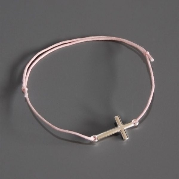 NU1619 Pink-Silver Μαρτυρικό Βάπτισης Βραχιόλι Με Σταυρό NU-1619
