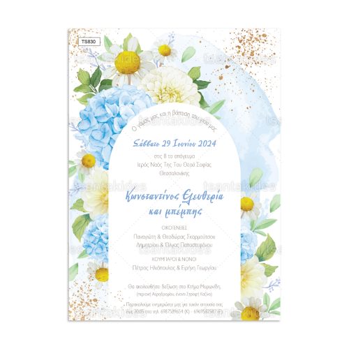 xartino_prosklitirio_paper_invitation_vaptisis_baptism_TS830_Νο106Κ_01 Προσκλητήριο Γάμου - Βάπτισης Με Θέμα Floral Daisies TS830