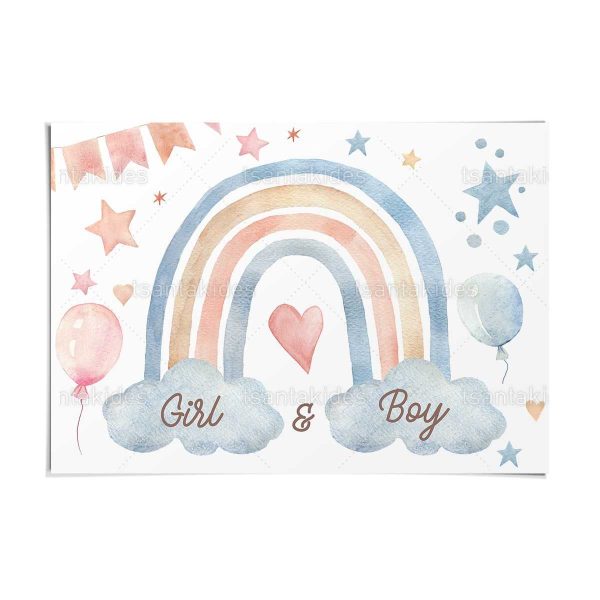 xartino_soupla_paper_placemat_tea_towel_vaptisis_baptism_tsantakides_TS782_01_rainbow_twins_ouranio_toxo_didima Σουπλά Βάπτισης