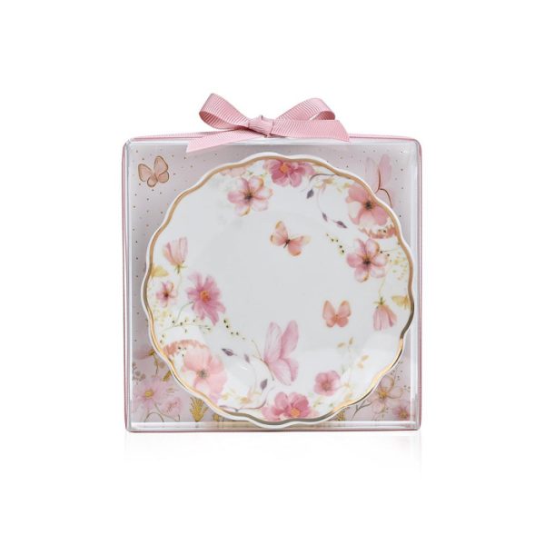 Μπομπονιέρα Βάπτισης Πιατάκι Πορσελάνη Pink Blossom ST01027