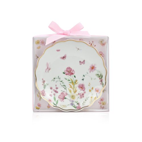 Μπομπονιέρα Βάπτισης Πιατάκι Πορσελάνη Pink Fleur ST01024