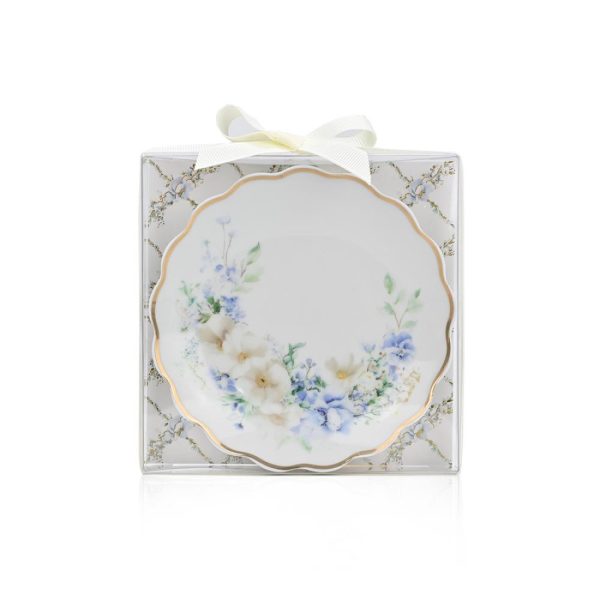 Μπομπονιέρα Βάπτισης Πιατάκι Πορσελάνη Blue Fleur ST01022