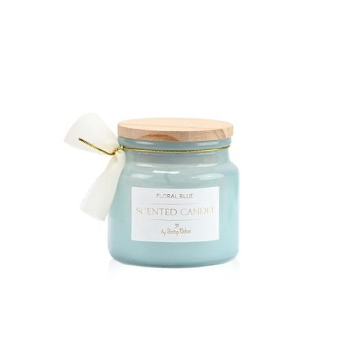 Μπομπονιέρα Κερί Floral Blue Με Ξύλινο Καπάκι ST00955