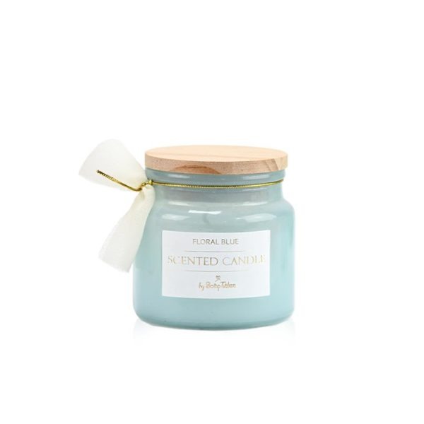 Μπομπονιέρα Κερί Floral Blue Με Ξύλινο Καπάκι ST00955