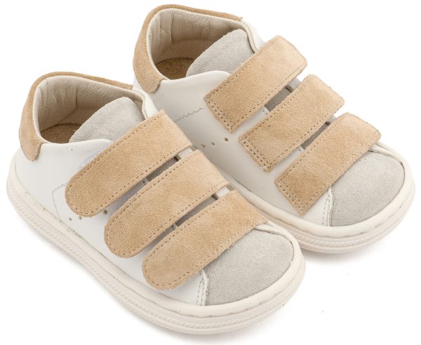 BS3096-WHITE-BEIGE1-BABYWALKER Βαπτιστικά Παπούτσια Για Αγόρι Περπατήματος Sneakers BS3096