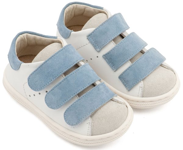 BS3096-WHITE-LIGHT BLUE1-BABYWALKER Βαπτιστικά Παπούτσια Για Αγόρι Περπατήματος Sneakers BS3096