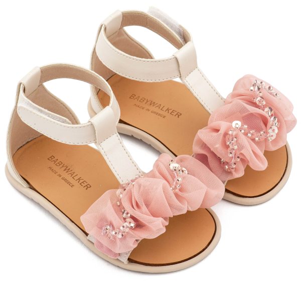 BS3601-IVORY-PINK1-BABYWALKER Βαπτιστικά Παπούτσια Για Κορίτσι Περπατήματος Πέδιλο BS3601
