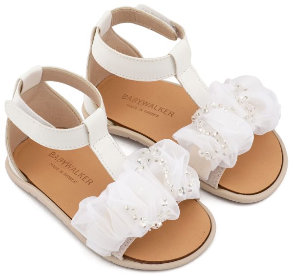 BS3601-WHITE1-BABYWALKER Βαπτιστικά Παπούτσια Για Κορίτσι Περπατήματος Πέδιλο BS3601