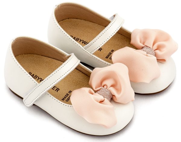 BW4893-IVORY-PINK1-BABYWALKER Βαπτιστικά Παπούτσια Για Κορίτσια Γοβάκι Περπατήματος BW4893
