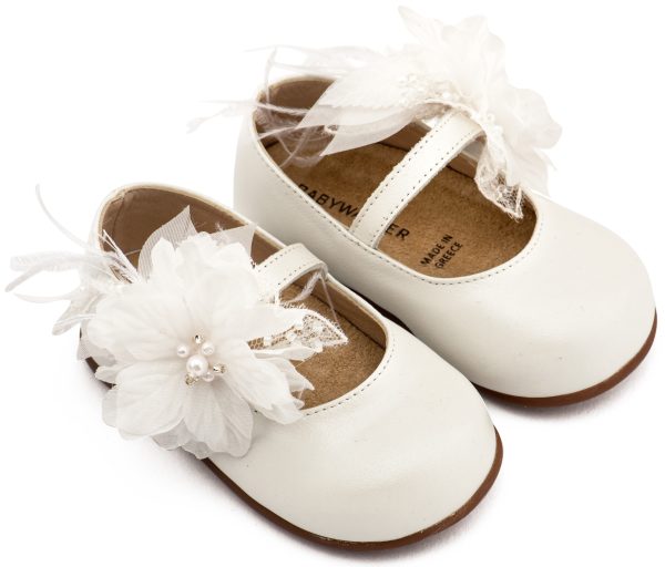 PRI2658-IVORY1-BABYWALKER Βαπτιστικά Παπούτσια Για Κορίτσια Πρώτα Βήματα Γοβάκι Pri 2658