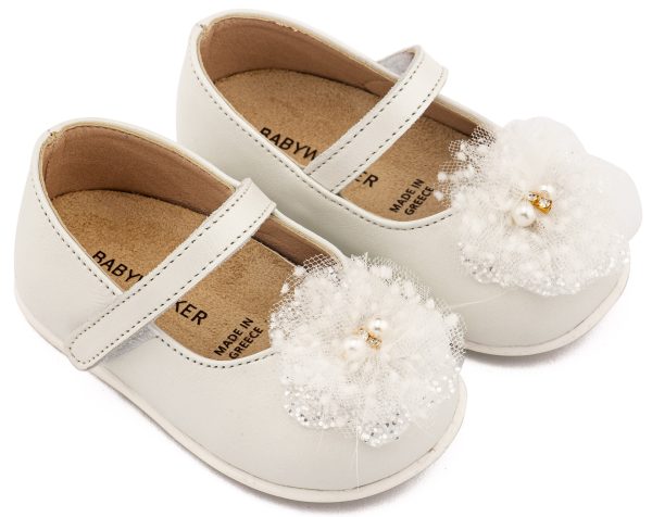 PRI2660-IVORY1-BABYWALKER Βαπτιστικά Παπούτσια Για Κορίτσια Πρώτα Βήματα Γοβάκι Pri 2660