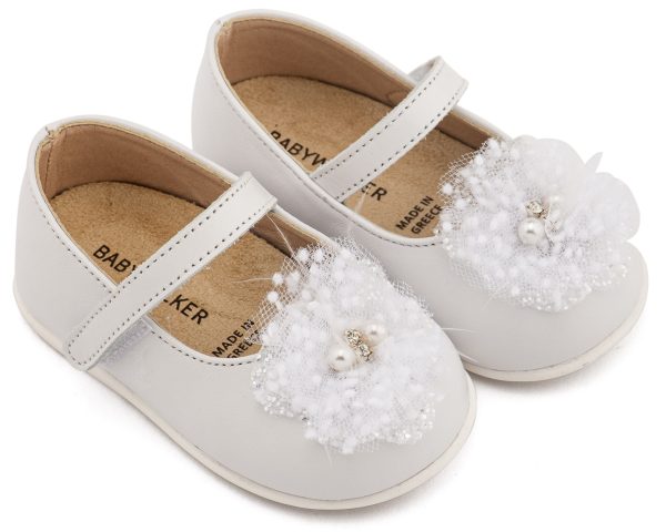 PRI2660-WHITE1-BABYWALKER Βαπτιστικά Παπούτσια Για Κορίτσια Πρώτα Βήματα Γοβάκι Pri 2660
