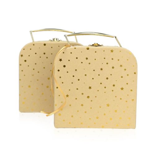 st743 Μπομπονιέρα Βαλιτσάκι Lunch Box Χρυσό Με Αστεράκια ST00743